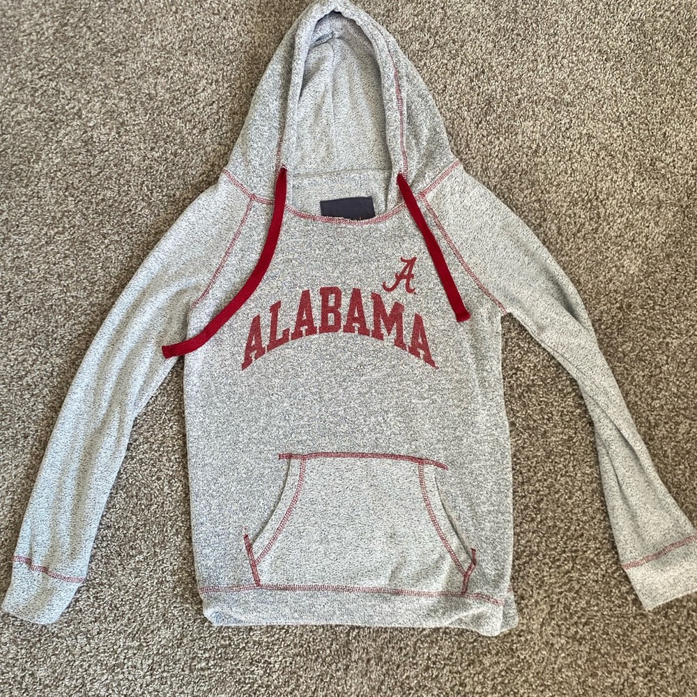 Alabama Pullover Hoodie in Heather Gray with Crimson Accent